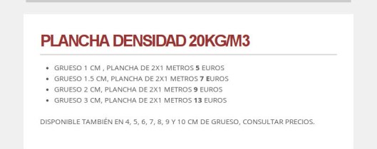 Planchas de espuma densidad 20