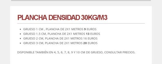 Planchas de goma espuma para tapicería en densidad 30kg/m3