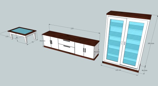 mueble tv + vitrina + mesa centro benito medidas